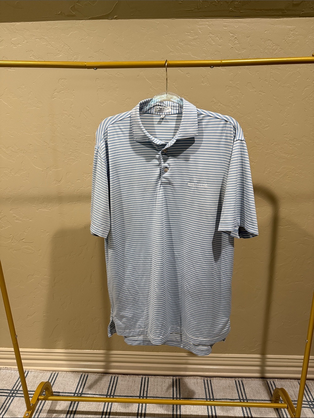 Men's Light Blue & White Striped Performance Polo
